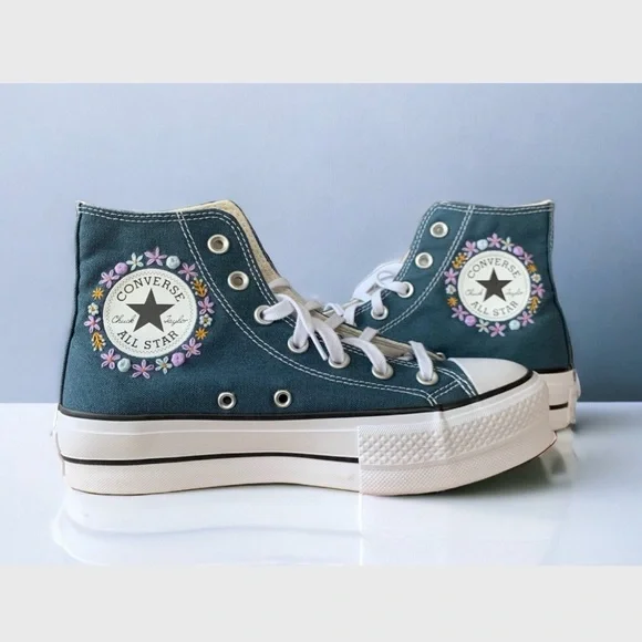 Deep Sleep Converse Embroidered Flowers DIY Custom Converse - Picture 2 of 2